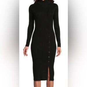 DKNY Black Long Sleeve Dress with Button Accents